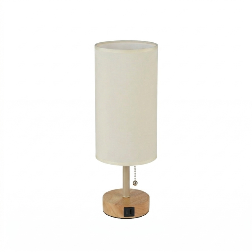 Brilagi - Tischlampe mit USB-Anschluss TABLON 1xE27/25W/230V Eiche/Beige/Creme