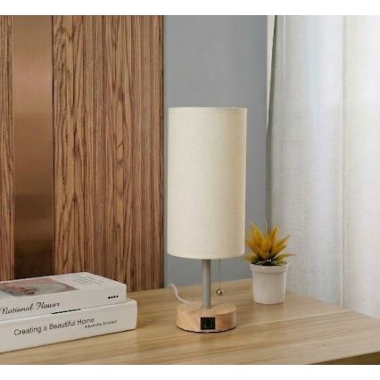 Brilagi - Tischlampe mit USB-Anschluss TABLON 1xE27/25W/230V Eiche/Beige/Creme