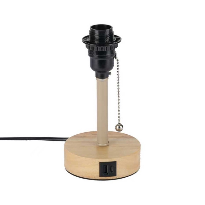 Brilagi - Tischlampe mit USB-Anschluss TABLON 1xE27/25W/230V Eiche/beige/grau