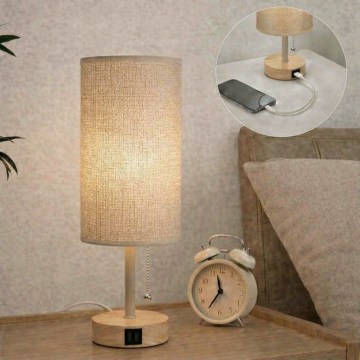 Brilagi - Tischlampe mit USB-Anschluss TABLON 1xE27/25W/230V Eiche/beige