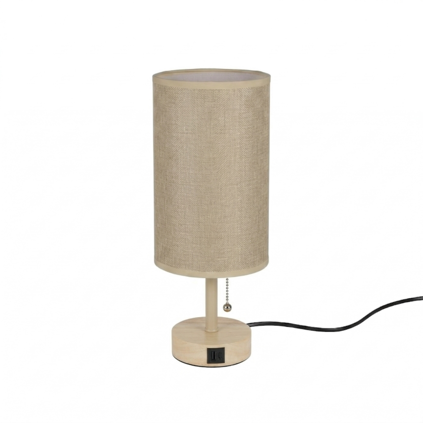 Brilagi - Tischlampe mit USB-Anschluss TABLON 1xE27/25W/230V Eiche/beige