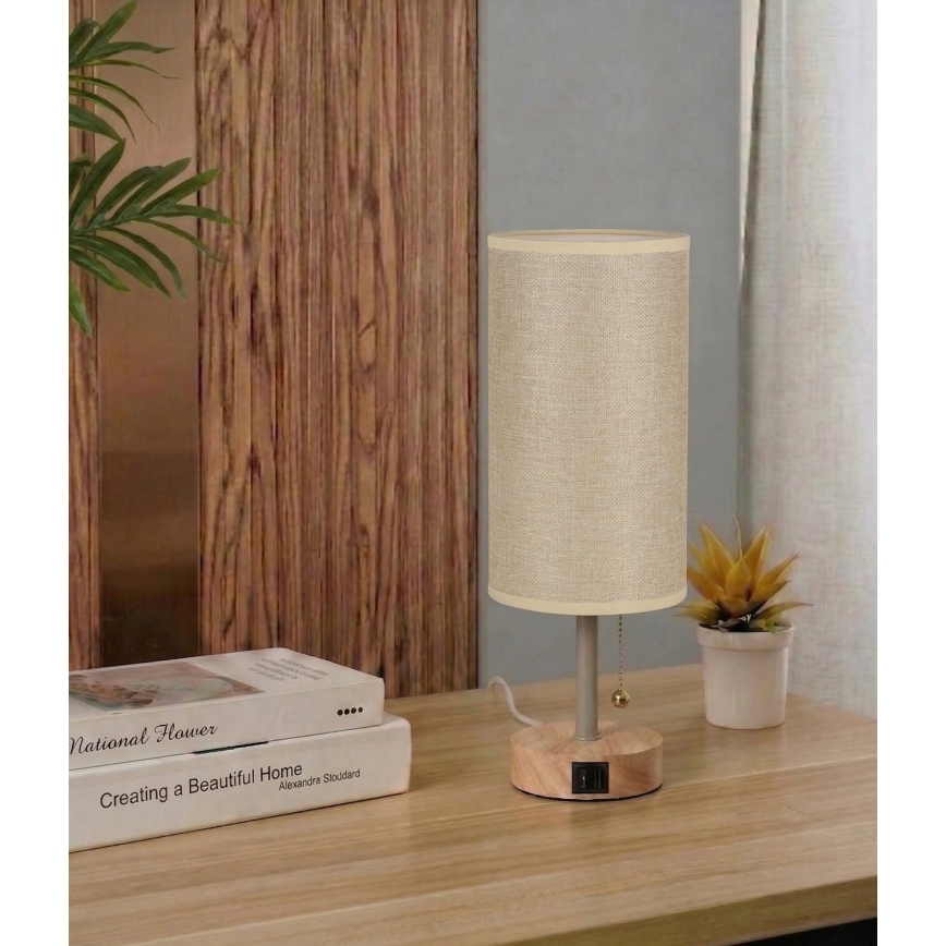 Brilagi - Tischlampe mit USB-Anschluss TABLON 1xE27/25W/230V Eiche/beige