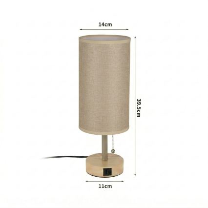 Brilagi - Tischlampe mit USB-Anschluss TABLON 1xE27/25W/230V Eiche/beige
