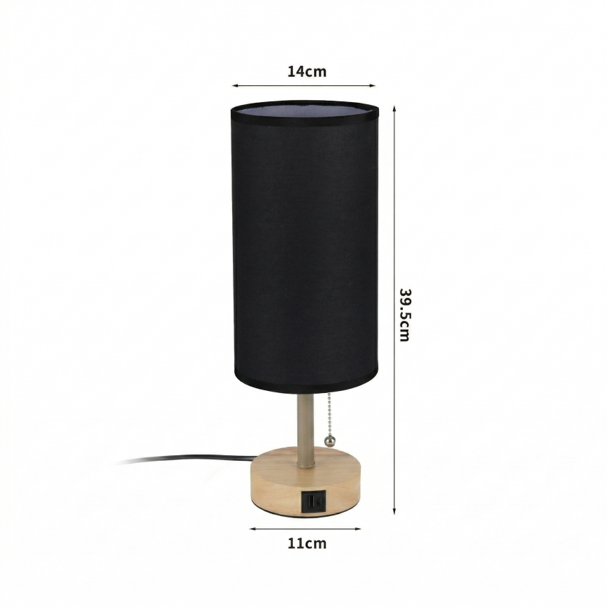Brilagi - Tischlampe mit USB-Anschluss TABLON 1xE27/25W/230V Eiche/Beige/Schwarz