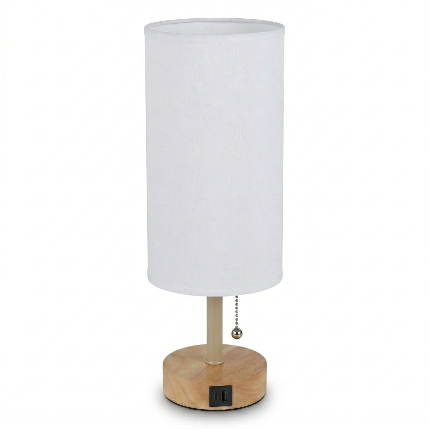 Brilagi - Tischlampe mit USB-Anschluss TABLON 1xE27/25W/230V Eiche/beige/weiß