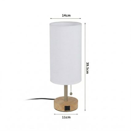 Brilagi - Tischlampe mit USB-Anschluss TABLON 1xE27/25W/230V Eiche/beige/weiß