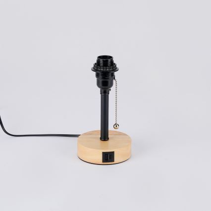 Brilagi - Tischlampe mit USB-Anschluss TABLON 1xE27/25W/230V Eiche/schwarz