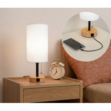 Brilagi - Tischlampe mit USB-Anschluss TABLON 1xE27/25W/230V Eiche/schwarz/weiß