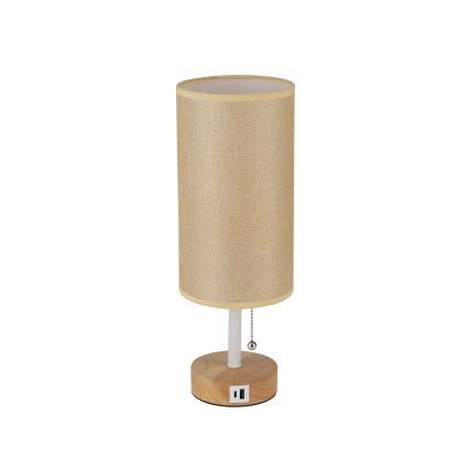 Brilagi - Tischlampe mit USB-Anschluss TABLON 1xE27/25W/230V Eiche/weiß/beige