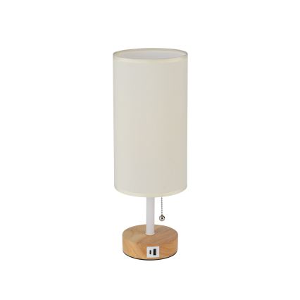 Brilagi - Tischlampe mit USB-Anschluss TABLON 1xE27/25W/230V Eiche/Weiß/Creme