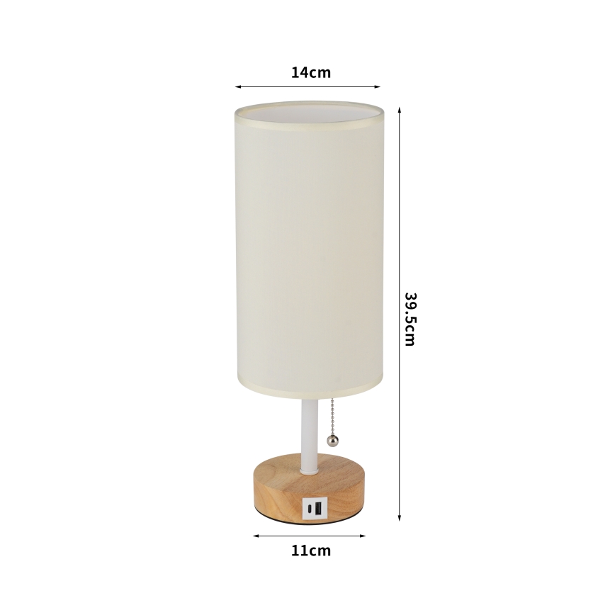 Brilagi - Tischlampe mit USB-Anschluss TABLON 1xE27/25W/230V Eiche/Weiß/Creme