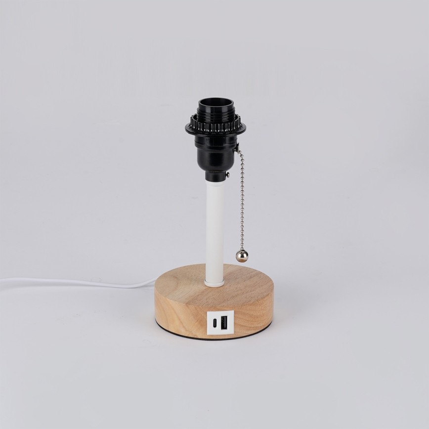 Brilagi - Tischlampe mit USB-Anschluss TABLON 1xE27/25W/230V Eiche/Weiß/Grau