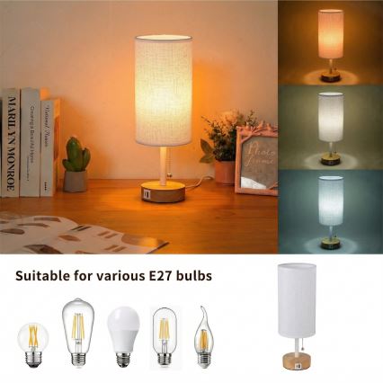 Brilagi - Tischlampe mit USB-Anschluss TABLON 1xE27/25W/230V Eiche/weiß