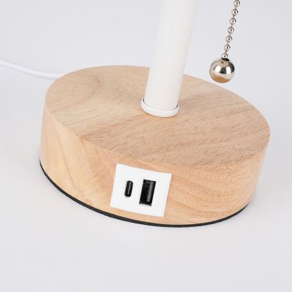 Brilagi - Tischlampe mit USB-Anschluss TABLON 1xE27/25W/230V Eiche/Weiß/Schwarz
