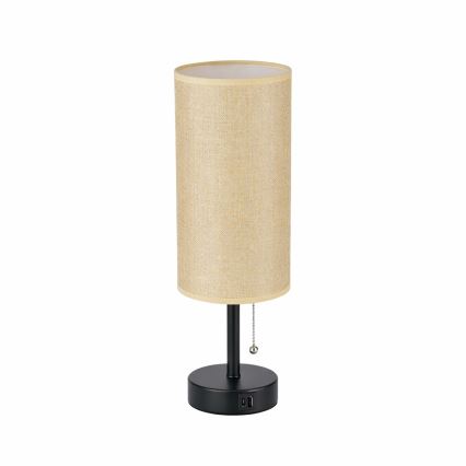 Brilagi - Tischlampe mit USB-Anschluss TABLON 1xE27/25W/230V schwarz/beige
