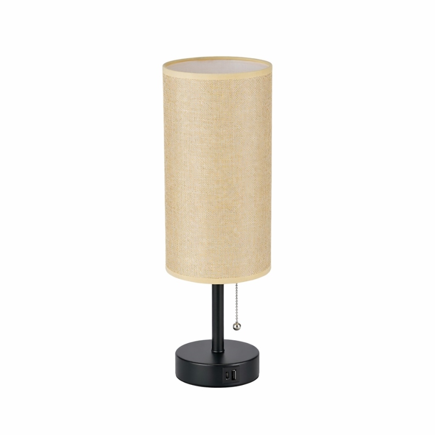 Brilagi - Tischlampe mit USB-Anschluss TABLON 1xE27/25W/230V schwarz/beige