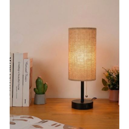 Brilagi - Tischlampe mit USB-Anschluss TABLON 1xE27/25W/230V schwarz/beige