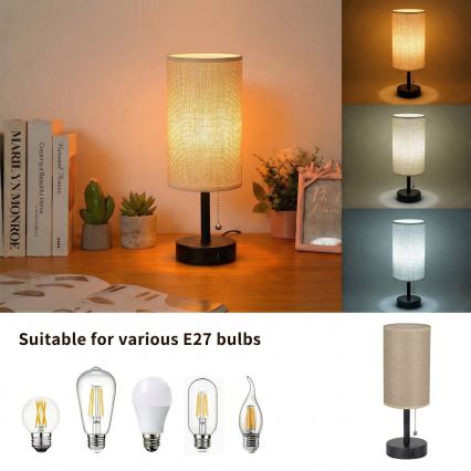 Brilagi - Tischlampe mit USB-Anschluss TABLON 1xE27/25W/230V schwarz/beige