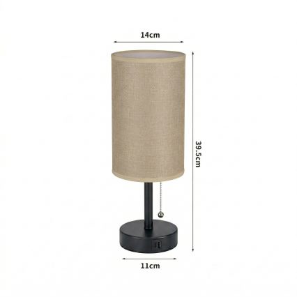 Brilagi - Tischlampe mit USB-Anschluss TABLON 1xE27/25W/230V schwarz/beige
