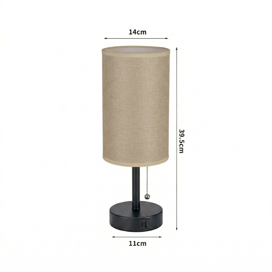 Brilagi - Tischlampe mit USB-Anschluss TABLON 1xE27/25W/230V schwarz/beige