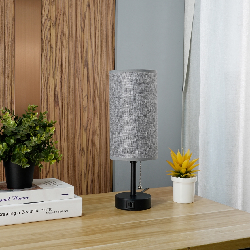 Brilagi - Tischlampe mit USB-Anschluss TABLON 1xE27/25W/230V schwarz/grau