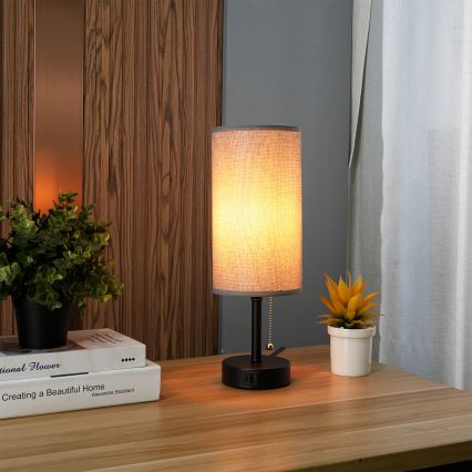 Brilagi - Tischlampe mit USB-Anschluss TABLON 1xE27/25W/230V schwarz/grau