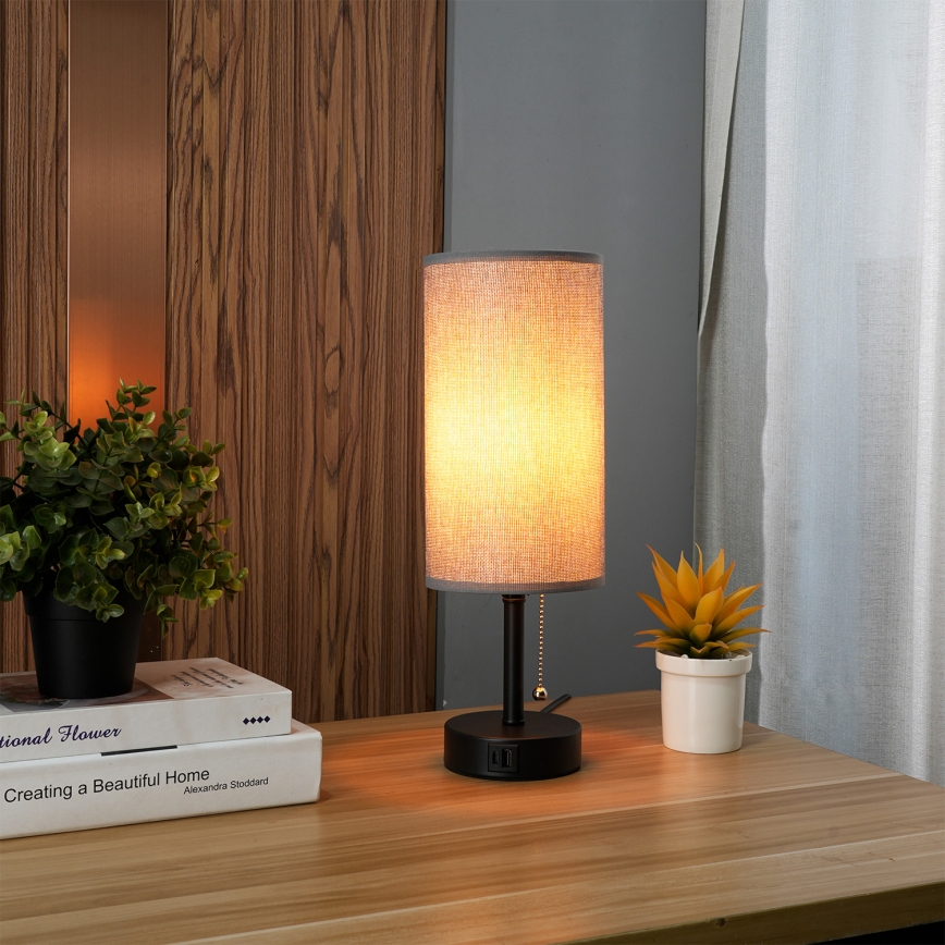 Brilagi - Tischlampe mit USB-Anschluss TABLON 1xE27/25W/230V schwarz/grau