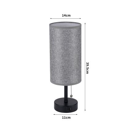 Brilagi - Tischlampe mit USB-Anschluss TABLON 1xE27/25W/230V schwarz/grau