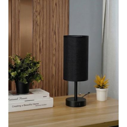 Brilagi - Tischlampe mit USB-Anschluss TABLON 1xE27/25W/230V schwarz