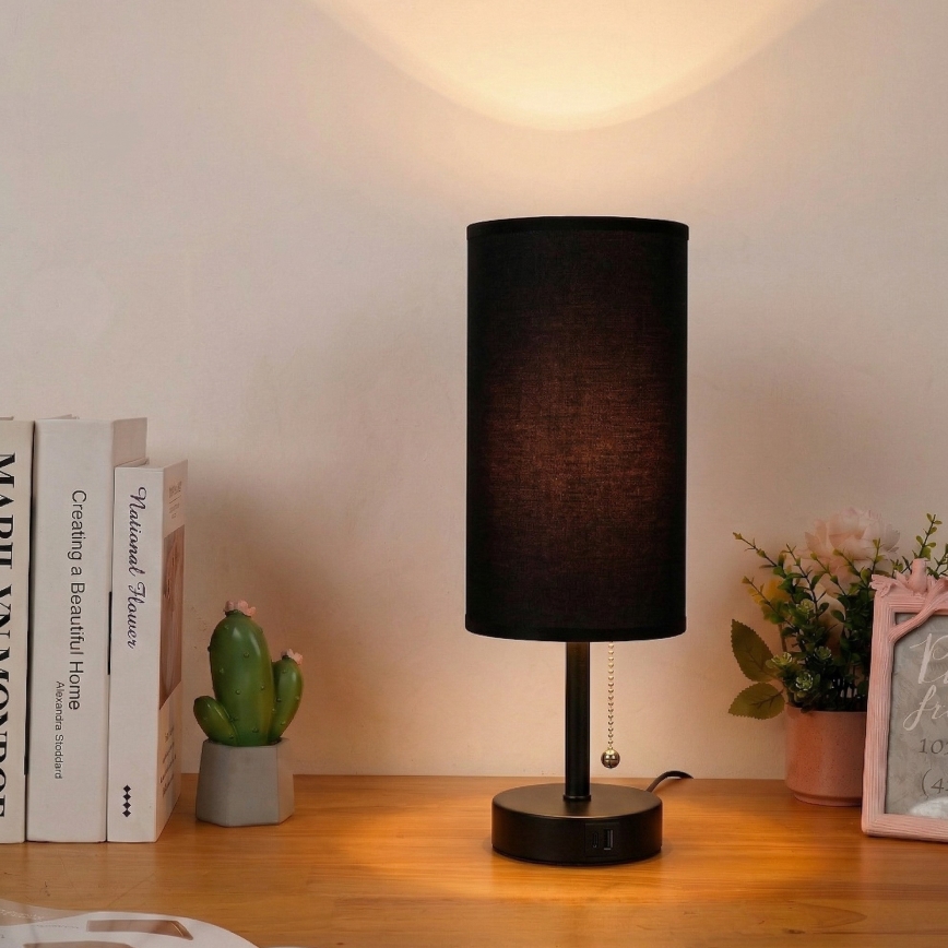 Brilagi - Tischlampe mit USB-Anschluss TABLON 1xE27/25W/230V schwarz