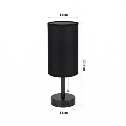 Brilagi - Tischlampe mit USB-Anschluss TABLON 1xE27/25W/230V schwarz