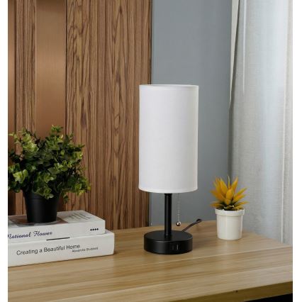 Brilagi - Tischlampe mit USB-Anschluss TABLON 1xE27/25W/230V schwarz/weiß