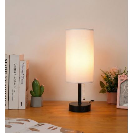 Brilagi - Tischlampe mit USB-Anschluss TABLON 1xE27/25W/230V schwarz/weiß