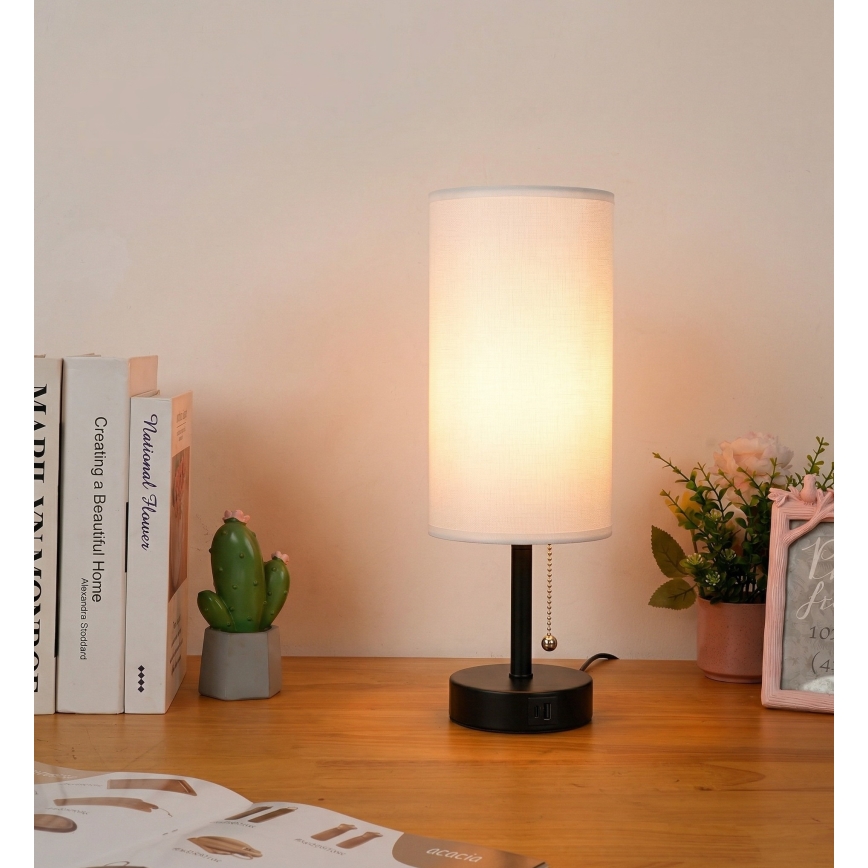 Brilagi - Tischlampe mit USB-Anschluss TABLON 1xE27/25W/230V schwarz/weiß