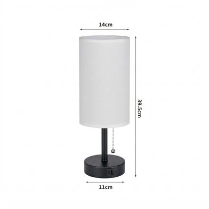 Brilagi - Tischlampe mit USB-Anschluss TABLON 1xE27/25W/230V schwarz/weiß