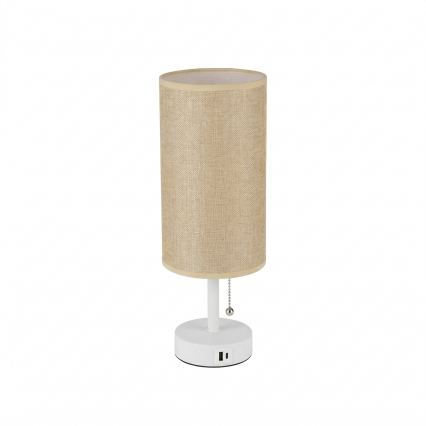 Brilagi - Tischlampe mit USB-Anschluss TABLON 1xE27/25W/230V weiß/beige