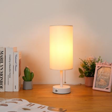 Brilagi - Tischlampe mit USB-Anschluss TABLON 1xE27/25W/230V weiß/creme