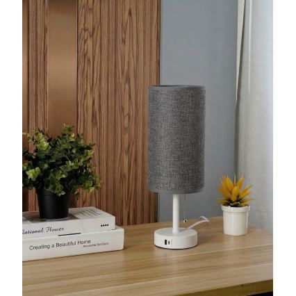 Brilagi - Tischlampe mit USB-Anschluss TABLON 1xE27/25W/230V weiß/grau