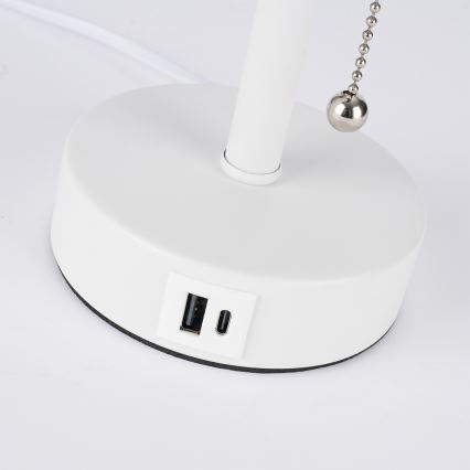 Brilagi - Tischlampe mit USB-Anschluss TABLON 1xE27/25W/230V weiß
