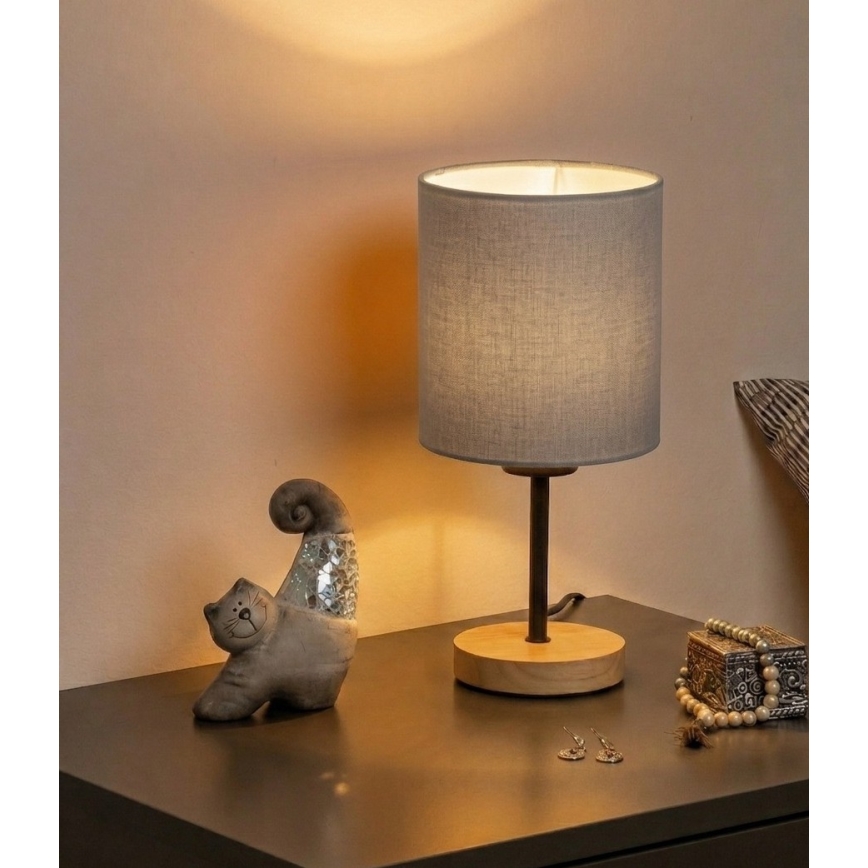 Brilagi - Tischlampe NUBILA WOOD 1xE27/25W/230V Eiche/Schwarz/Hellgrau