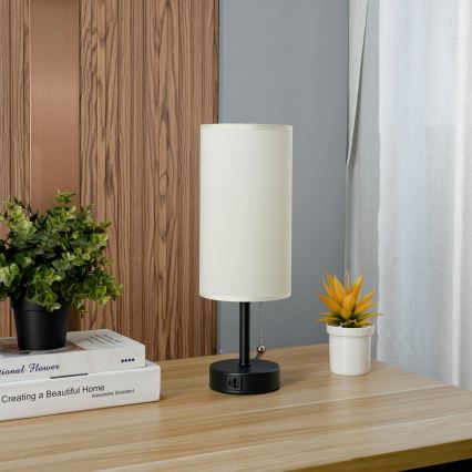Brilagi - Tischlampe TABLON mit USB-Anschluss 1xE27/25W/230V schwarz/creme