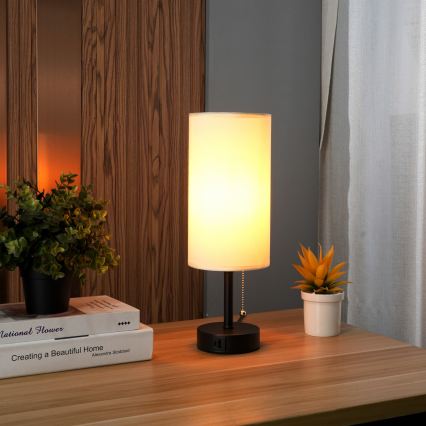 Brilagi - Tischlampe TABLON mit USB-Anschluss 1xE27/25W/230V schwarz/creme