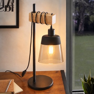 BRILAGI - Tischlampe WOOD GLASS 1xE27/40W/230V braun/schwarz/rauchbeige