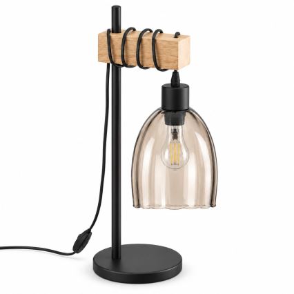 BRILAGI - Tischlampe WOOD GLASS 1xE27/40W/230V braun/schwarz/rauchiges Beige