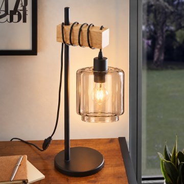 BRILAGI - Tischlampe WOOD GLASS 1xE27/40W/230V braun/schwarz/rauchiges Beige