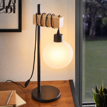 BRILAGI - Tischlampe WOOD GLASS 1xE27/40W/230V braun/schwarz/weiß