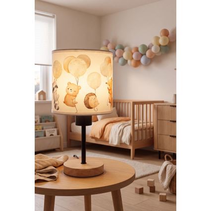 Brilagi - Kinder-Tischlampe BOBO WOOD 1xE27/25W/230V Eiche/schwarz/weiß/Tiermotive