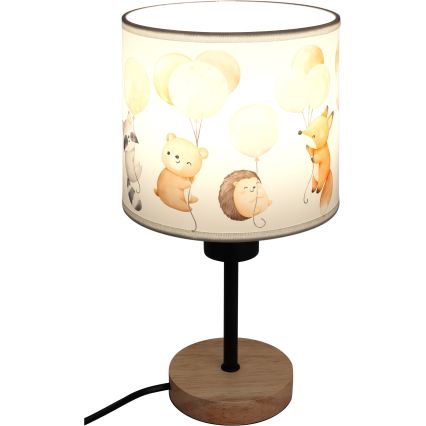 Brilagi - Kinder-Tischlampe BOBO WOOD 1xE27/25W/230V Eiche/schwarz/weiß/Tiermotive
