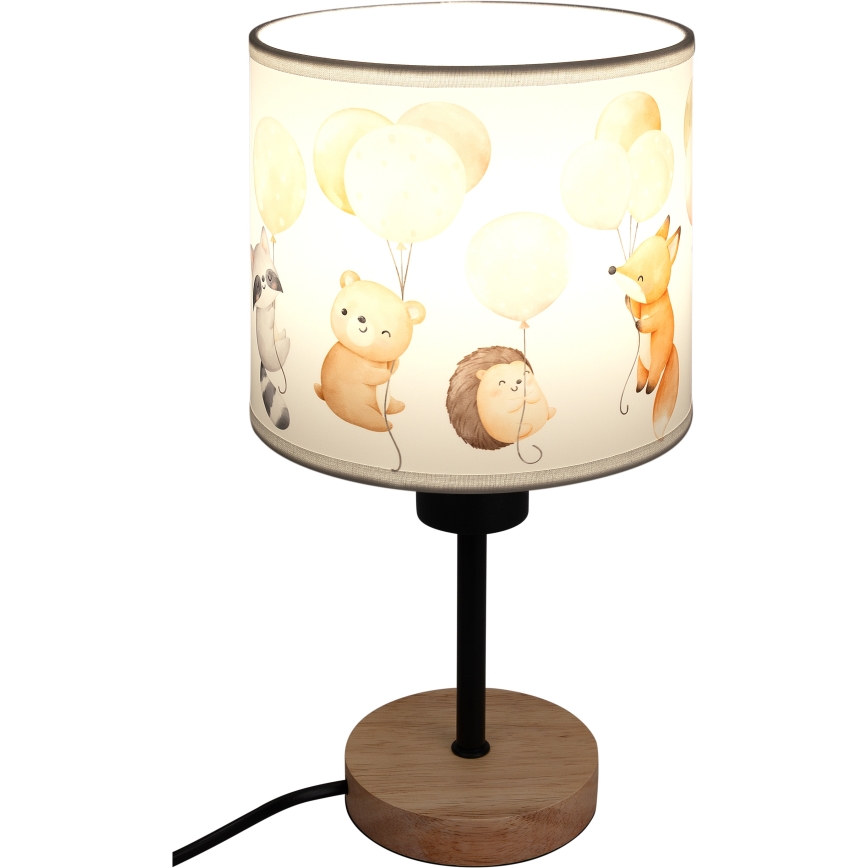 Brilagi - Kinder-Tischlampe BOBO WOOD 1xE27/25W/230V Eiche/schwarz/weiß/Tiermotive