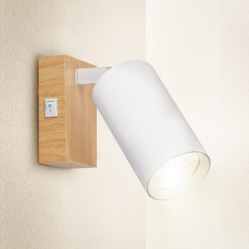 Brilagi - Wand-Spot mit Schalter SELE 1xGU10/30W/230V weiß/Eichen-Dekor